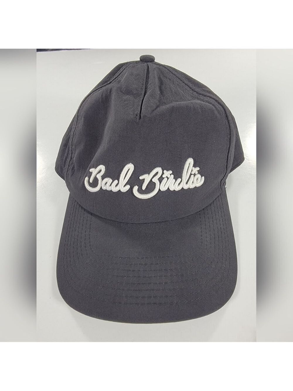 Bad Birdie Script Spellout Snapback Trucker Golf Hat Black Ball Cap Nylon Adult